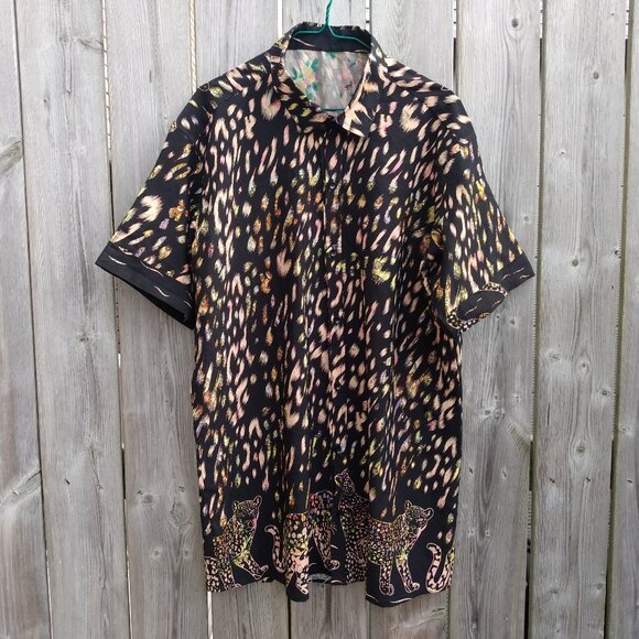 Leopard Print Shirt 2XL Large with Button Front Collar 52" Chest 2000s Y2K - Picture 1 of 14